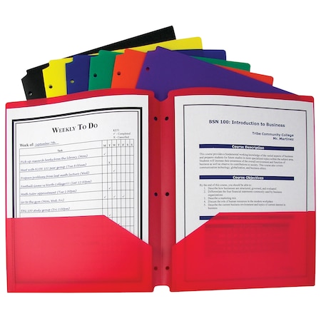 C-Line 2-Pocket Poly Portfolio Folder w/3-Hole Punch, Primary Colors, PK36 33930